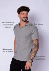 Camisa Polo Italiana Tricot Cinza CW STORE